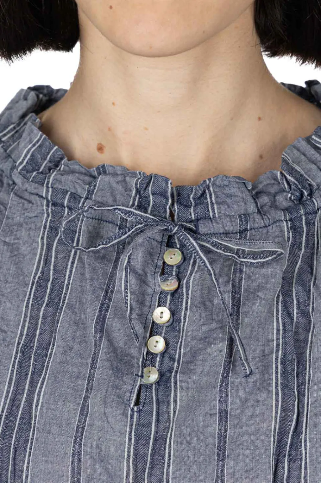 Outlet A+Koloni Stripe Frilled Blouse - Navy
