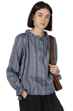 Outlet A+Koloni Stripe Frilled Blouse - Navy