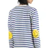 Outlet Kapital Stripe Jersey Crew LS Tee (RAINBOWY Patch) - Natural x Blue