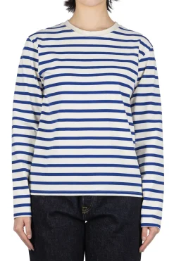Fashion Kapital Stripe Jersey Crew LS Tee (RAINBOWY Patch) - Natural x Blue