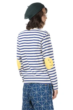 Clearance Kapital Stripe Jersey Crew LS Tee (PROFILE RAINBOWY Patch) - Ecru x Blue