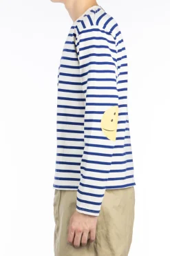 New Kapital Stripe Jersey Crew LS Tee (PROFILE RAINBOWY Patch) - Ecru x Blue