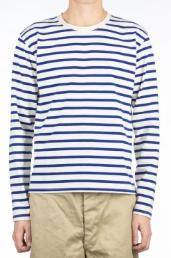 New Kapital Stripe Jersey Crew LS Tee (PROFILE RAINBOWY Patch) - Ecru x Blue