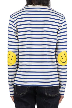 Outlet Kapital Stripe Jersey Crew LS Tee (RAINBOWY Patch) - Natural x Blue