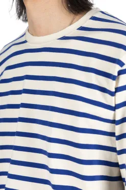 Outlet Kapital Stripe Jersey Crew LS Tee (RAINBOWY Patch) - Natural x Blue