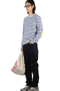 Outlet Kapital Stripe Jersey Crew LS Tee (RAINBOWY Patch) - Natural x Blue