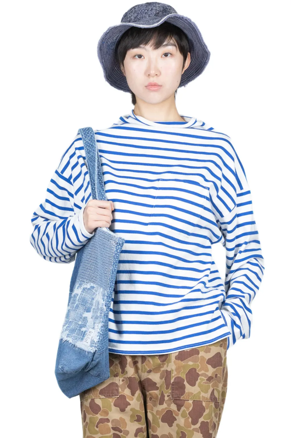 Best Kapital Stripe Jersey GANDHI Long Sleeve T - White x Blue