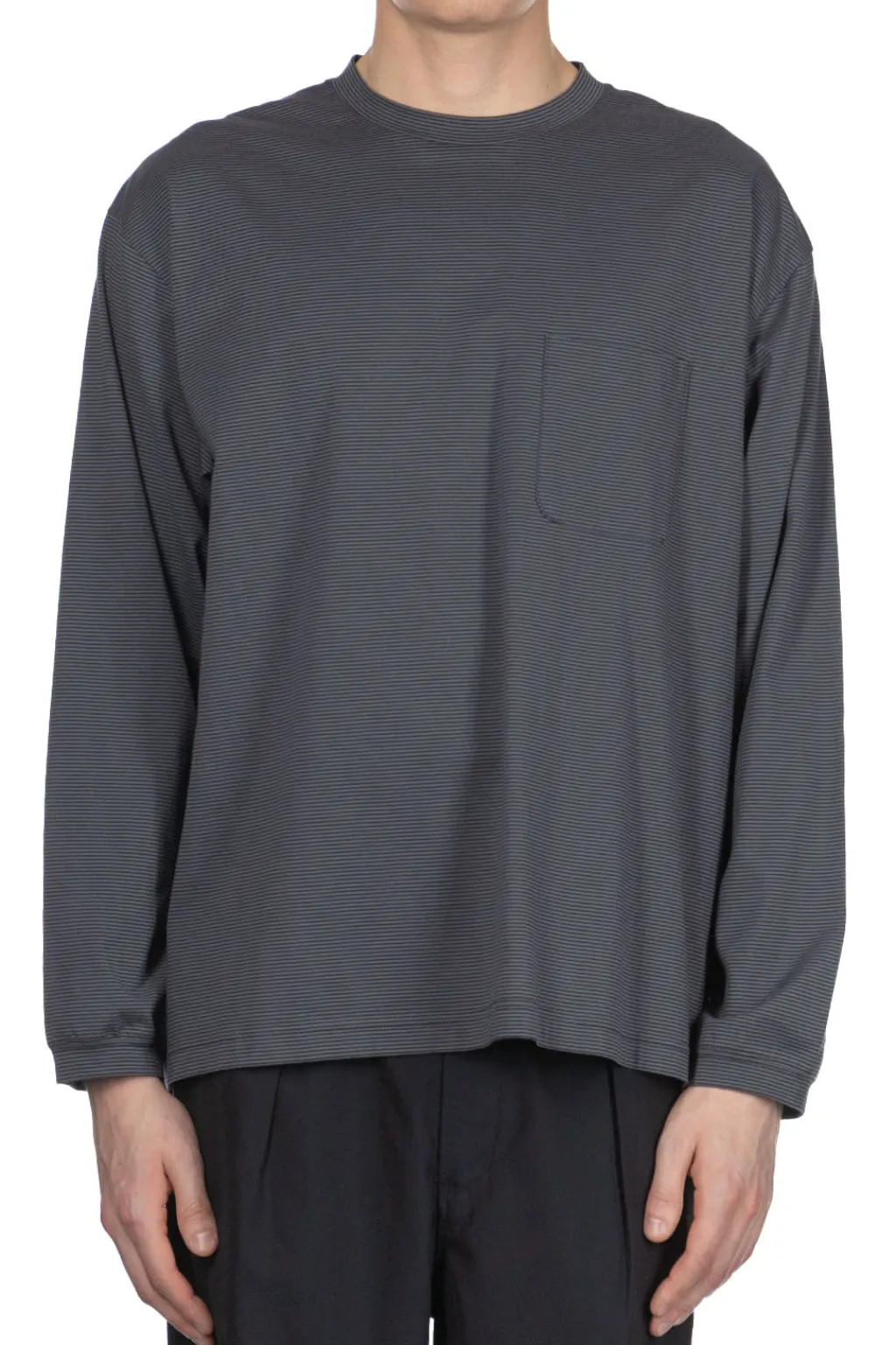 Hot Still by Hand Striped Long Sleeve T-Shirt - Grey x Navy