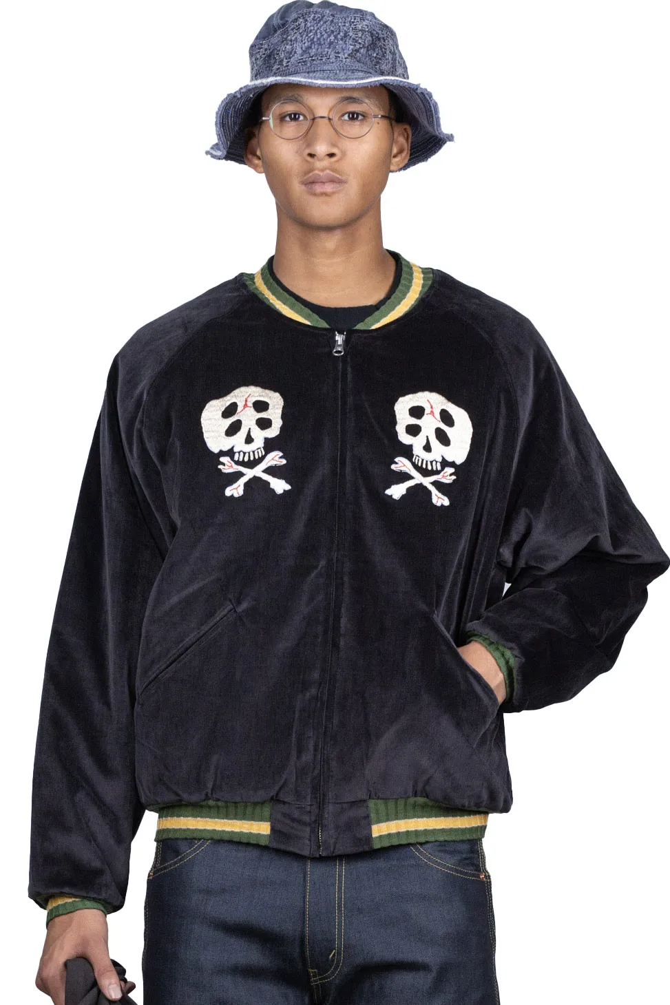 Clearance Kapital Sulfer Dyed Velvet Souvenir JKT (RAINSKULL) - Black