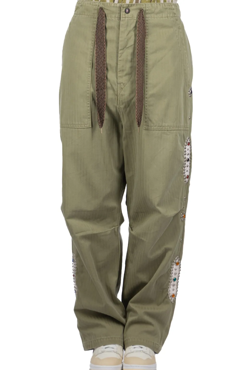 Sale Kapital Sulfur Herringbone EASY BAKER Pants (STUDS Remake) - Khaki