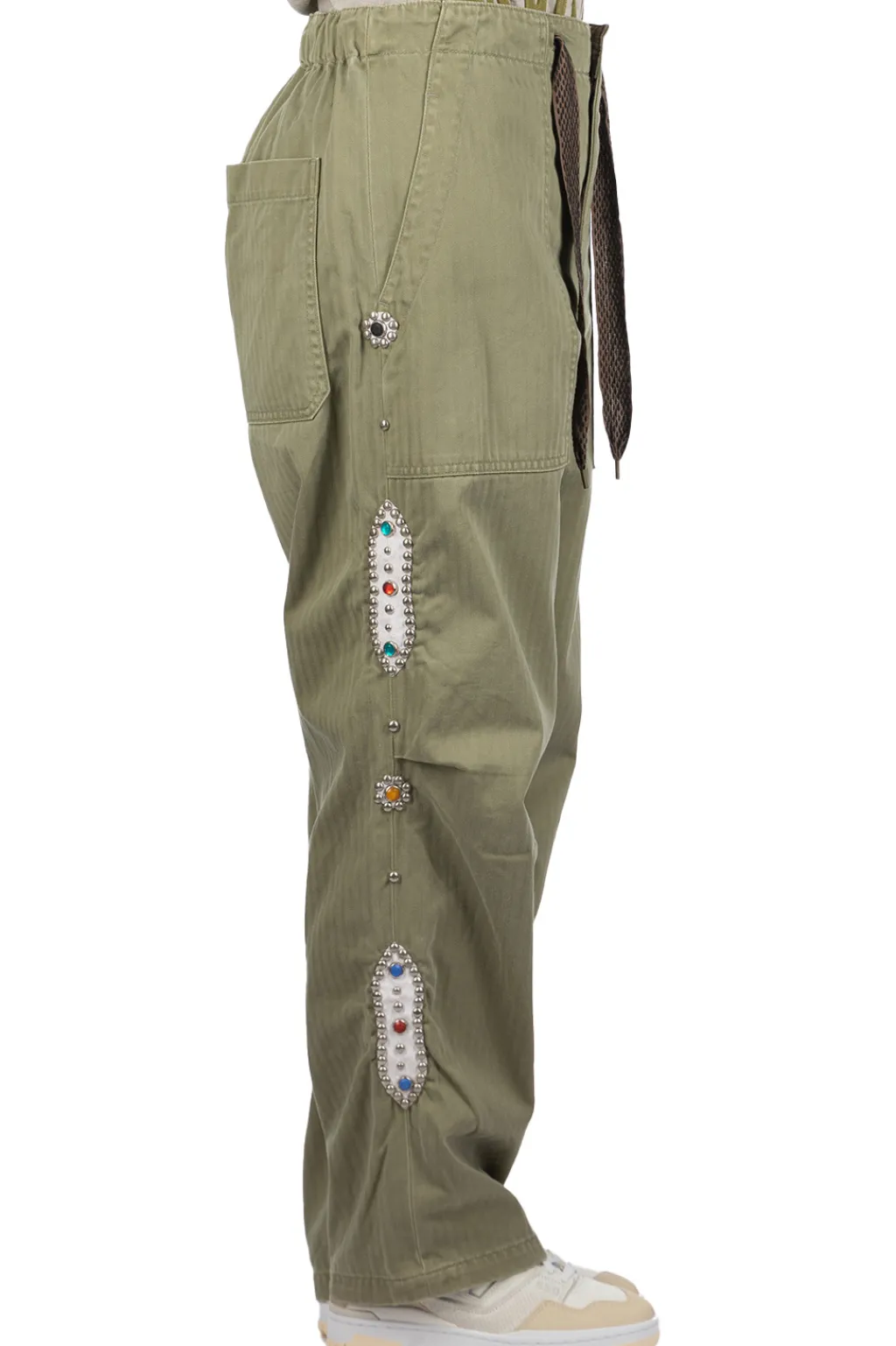 Sale Kapital Sulfur Herringbone EASY BAKER Pants (STUDS Remake) - Khaki