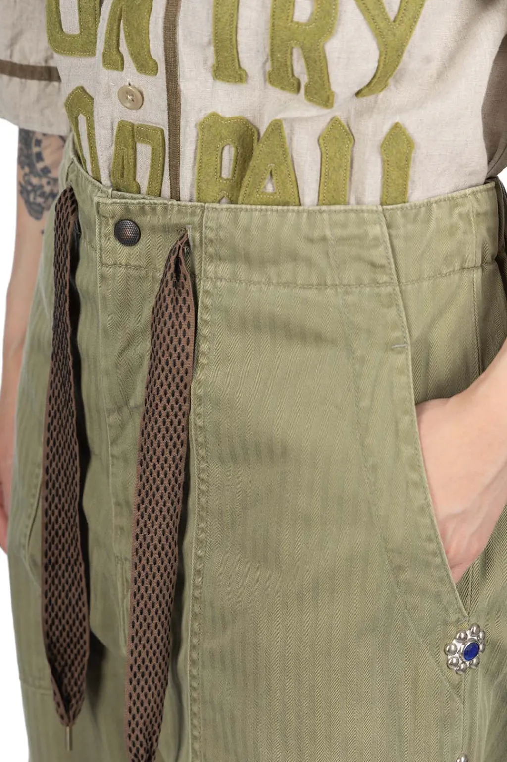 Sale Kapital Sulfur Herringbone EASY BAKER Pants (STUDS Remake) - Khaki