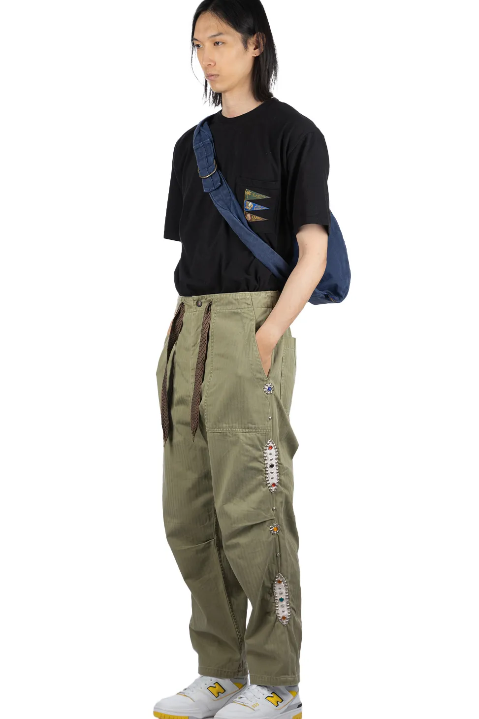 New Kapital Sulfur Herringbone EASY BAKER Pants (STUDS Remake) - Khaki