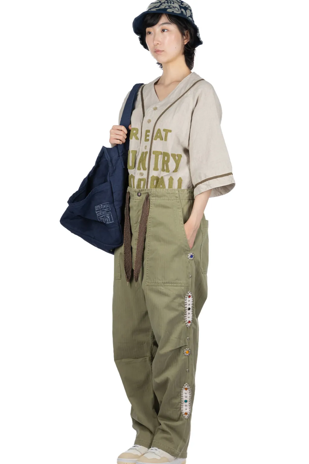 Sale Kapital Sulfur Herringbone EASY BAKER Pants (STUDS Remake) - Khaki