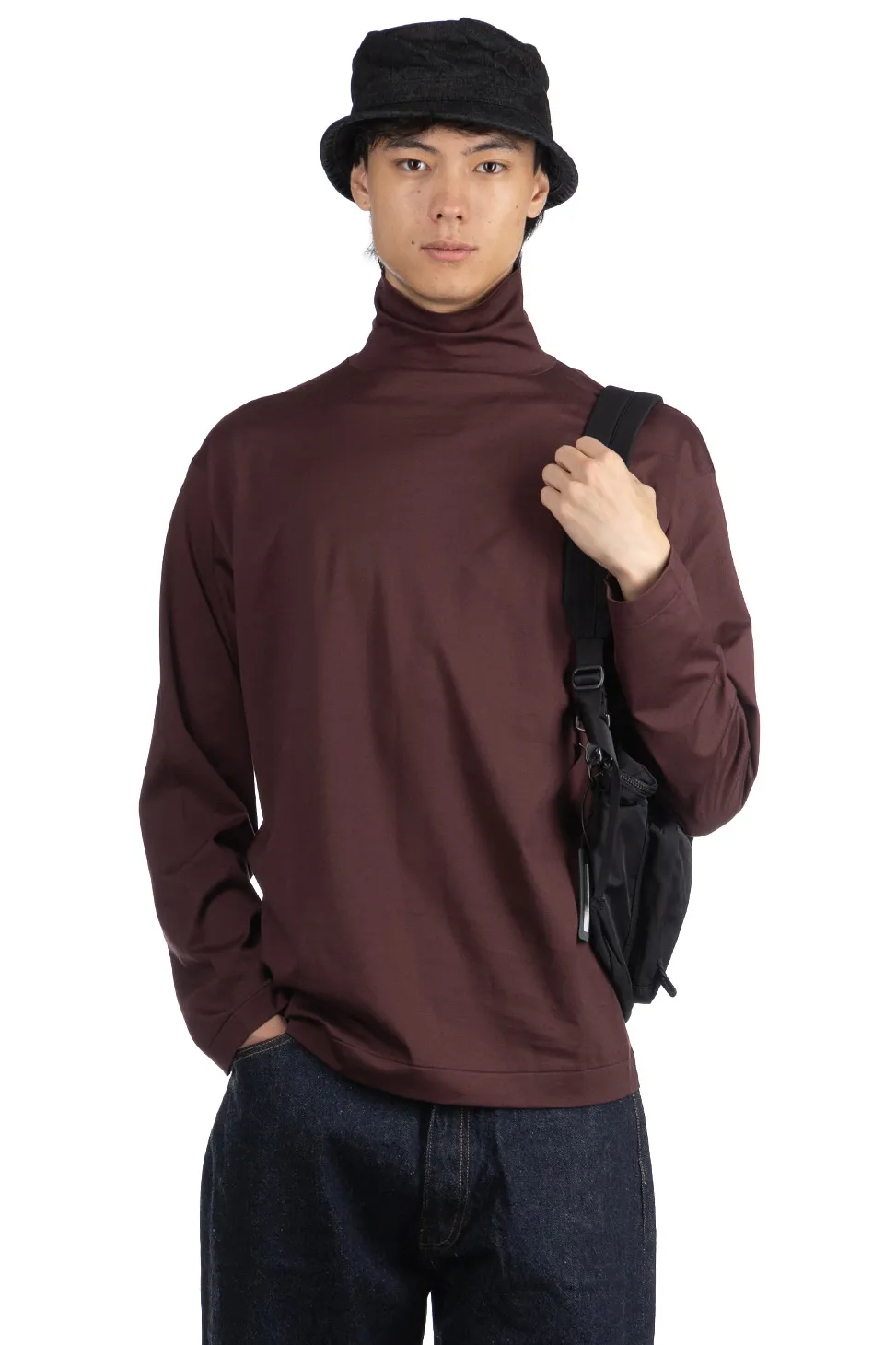 Discount Kaptain Sunshine Suvin Suede Tenjiku Highneck LS Tee - Burgundy