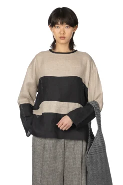 Outlet Manon Switch Border Mesh Linen Pullover Shirt - NTRL x BLK