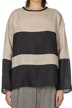 Outlet Manon Switch Border Mesh Linen Pullover Shirt - NTRL x BLK