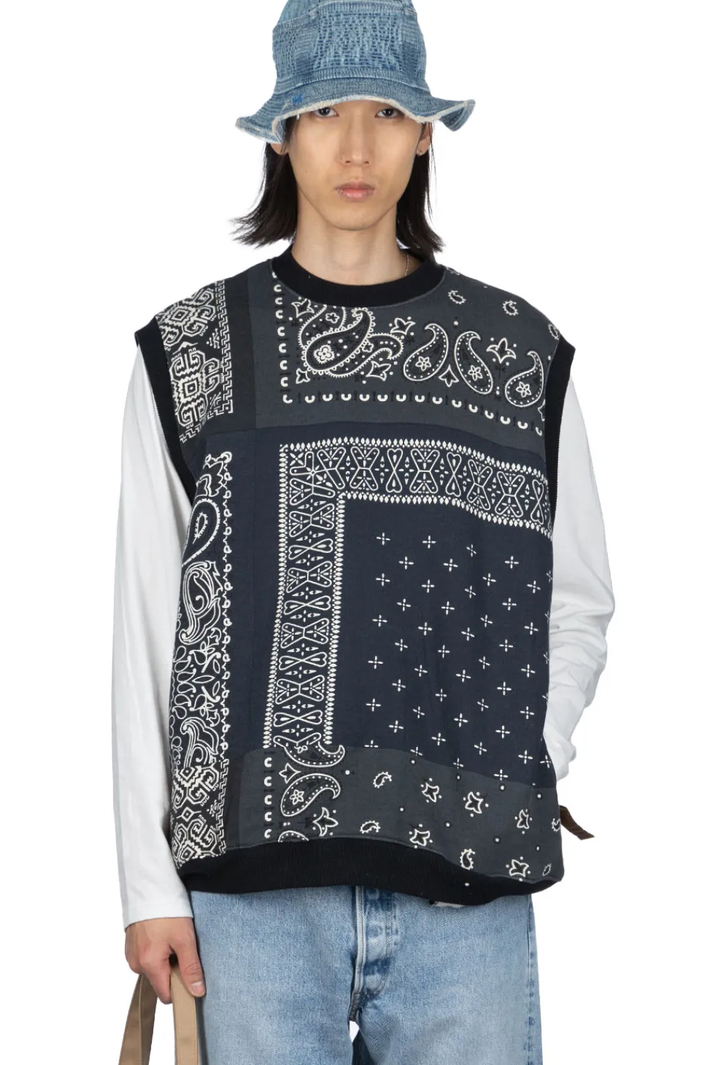 Outlet Kapital 30/-SWT Knit Bandana BIG Vest - Black