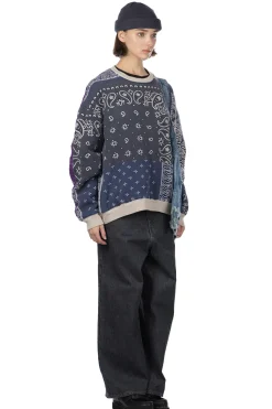 Sale Kapital 12/-SWT Knit BANDANA BIVOUAC BIG Sweater - Purple Navy