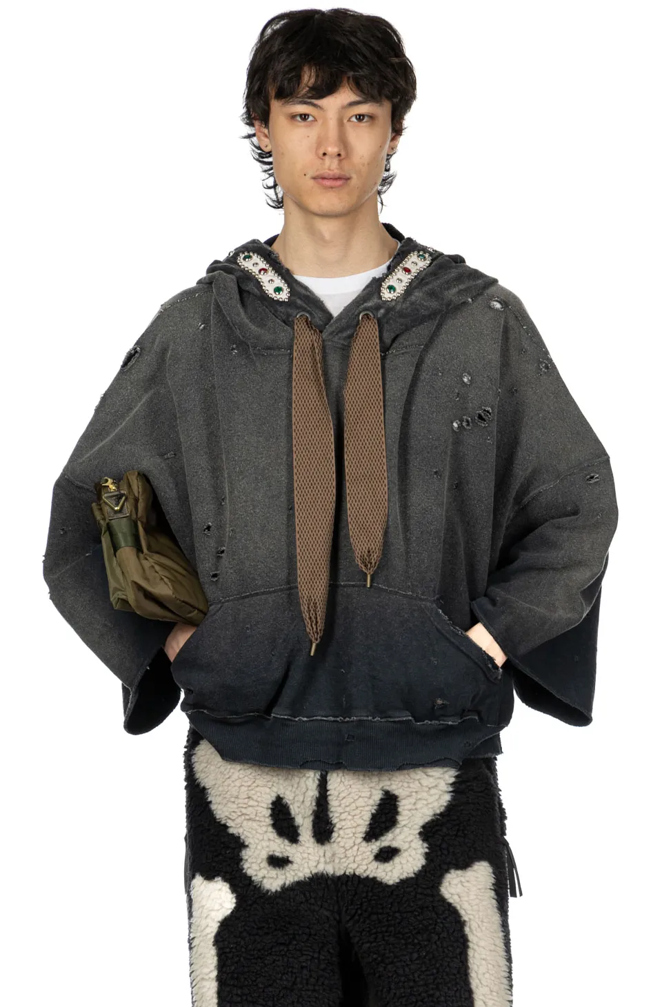 Hot Kapital SWT Knit THRILLER Damaged DEVIL Hoodie (STUDS) - Black