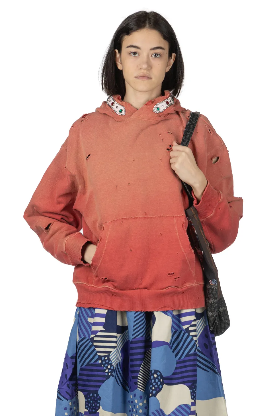 Outlet Kapital SWT Knit Thriller Damaged Hoodie (Studs) - Red