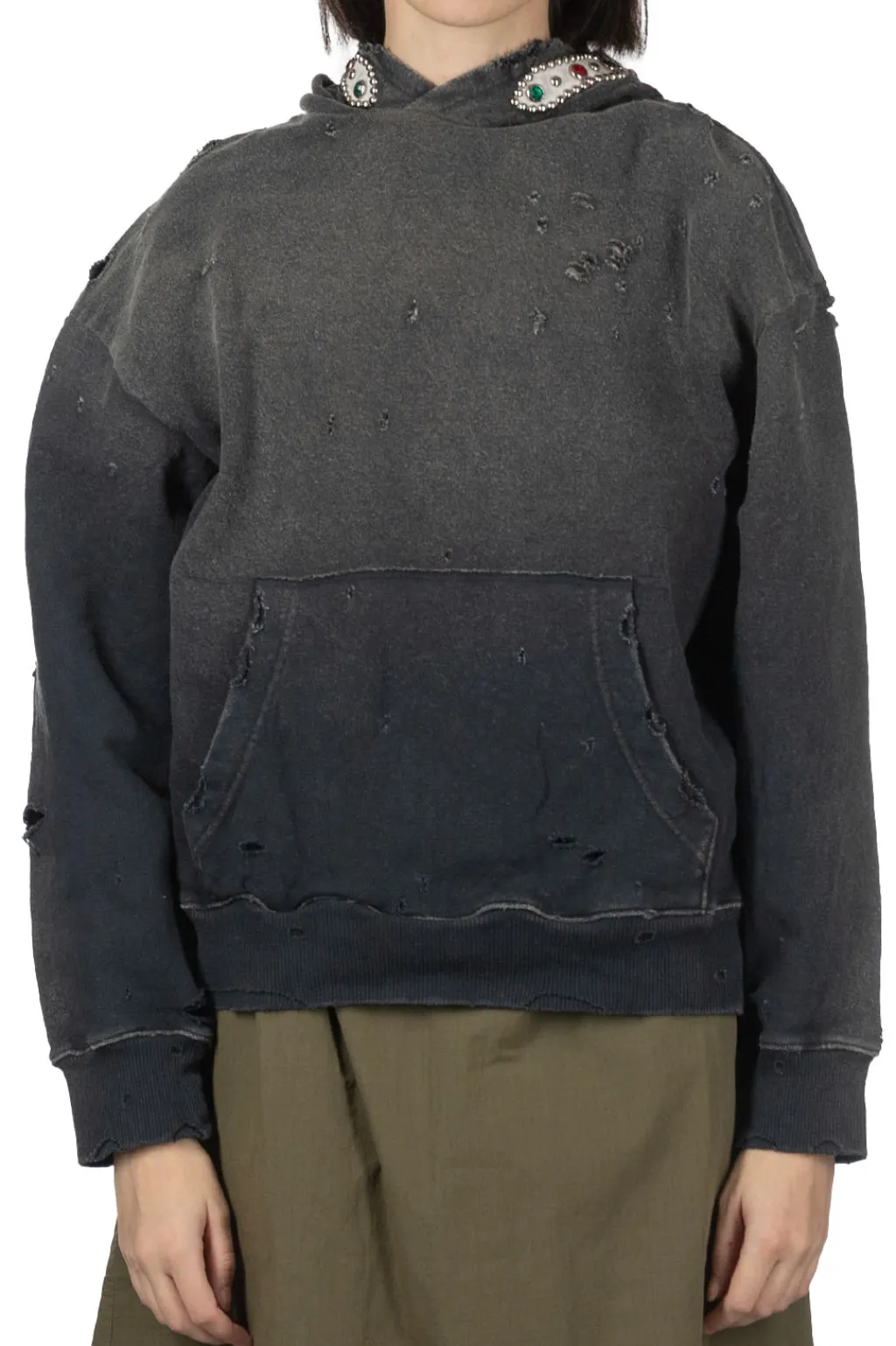 Online Kapital SWT Knit Thriller Damaged Hoodie (Studs) - Black