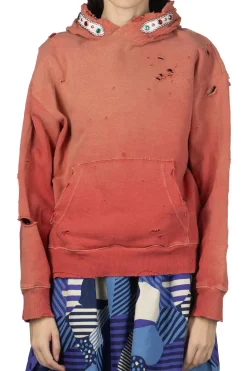 Outlet Kapital SWT Knit Thriller Damaged Hoodie (Studs) - Red