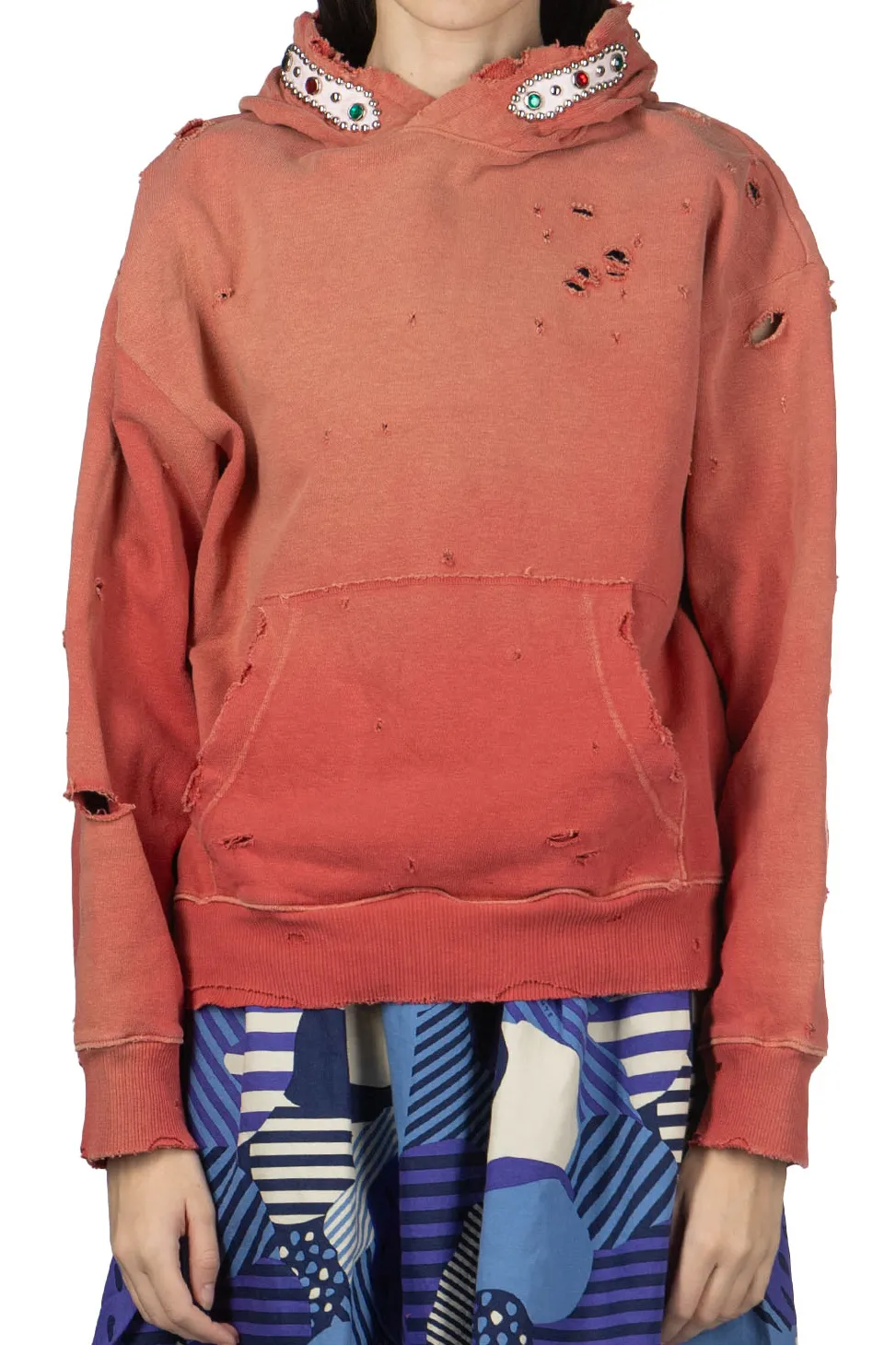 Outlet Kapital SWT Knit Thriller Damaged Hoodie (Studs) - Red