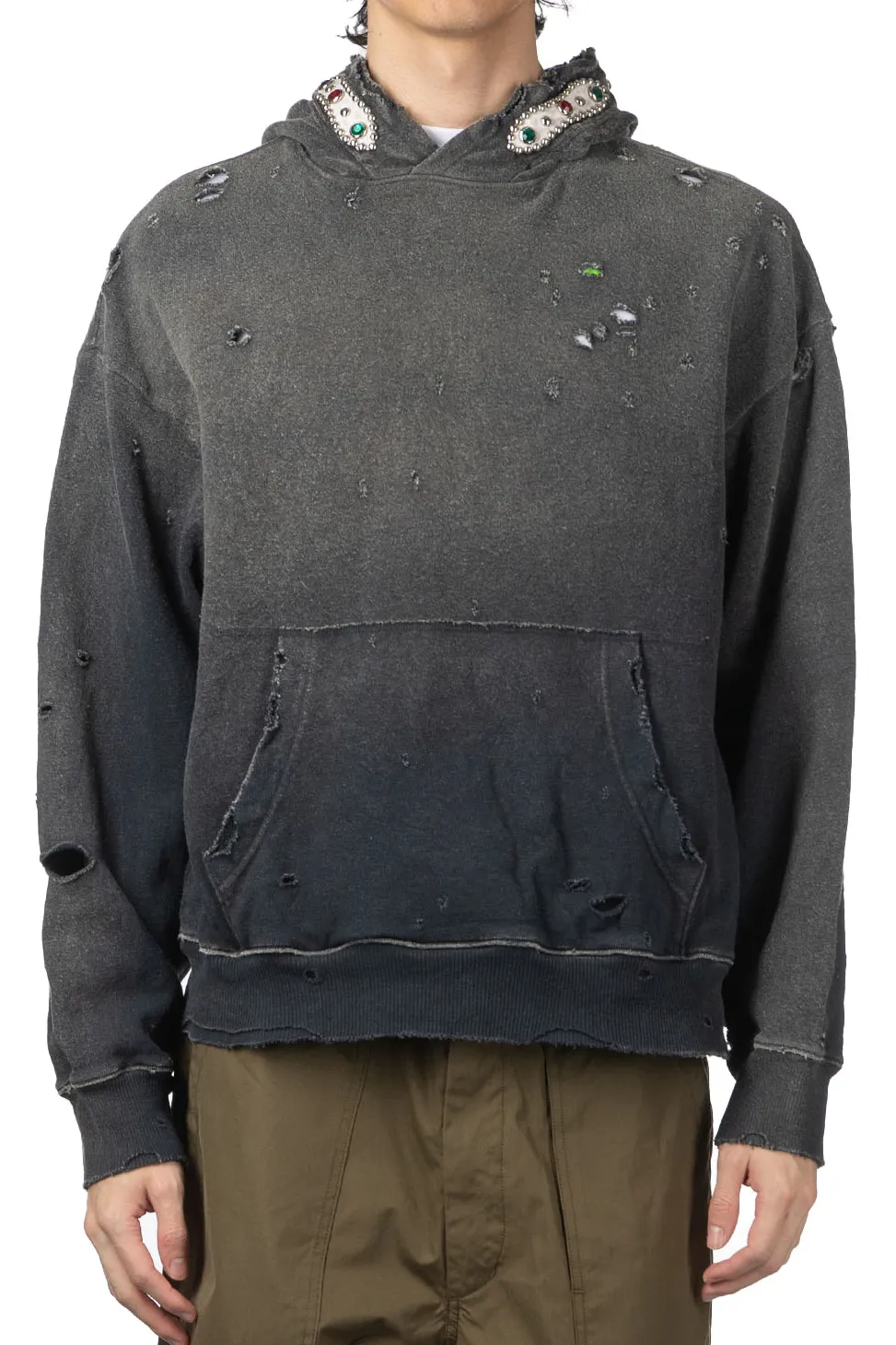 Discount Kapital SWT Knit Thriller Damaged Hoodie (Studs) - Black