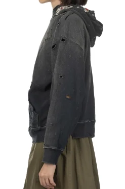 Online Kapital SWT Knit Thriller Damaged Hoodie (Studs) - Black