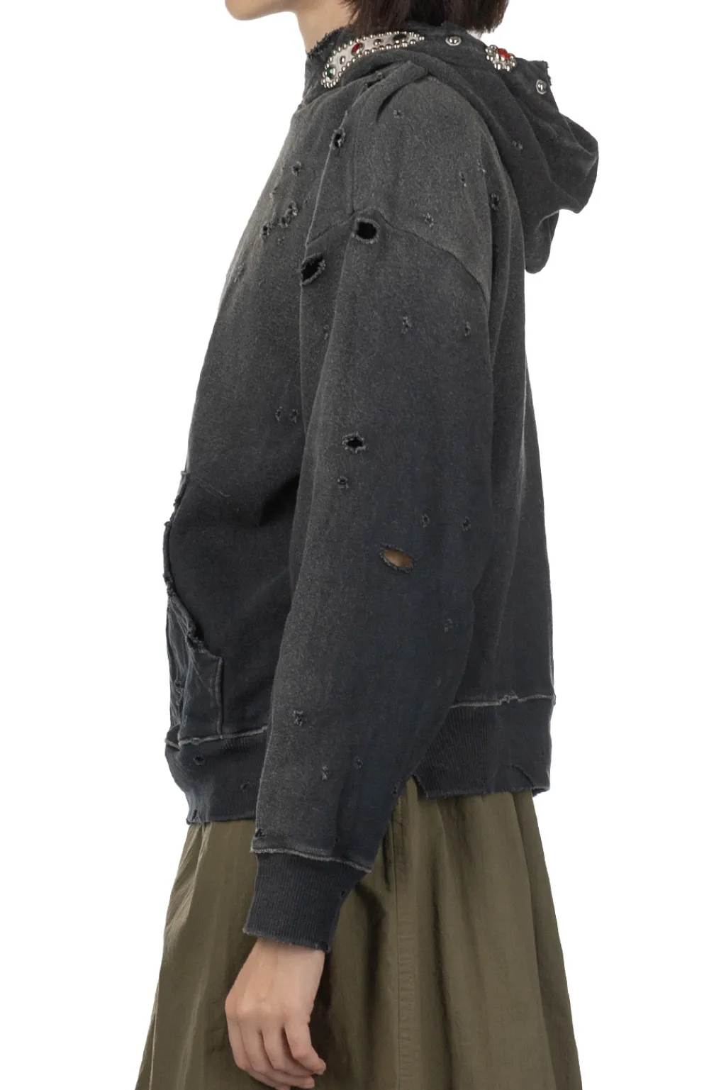 Online Kapital SWT Knit Thriller Damaged Hoodie (Studs) - Black