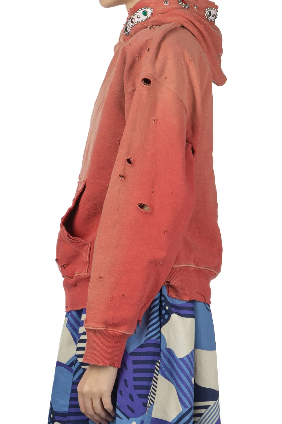 Outlet Kapital SWT Knit Thriller Damaged Hoodie (Studs) - Red