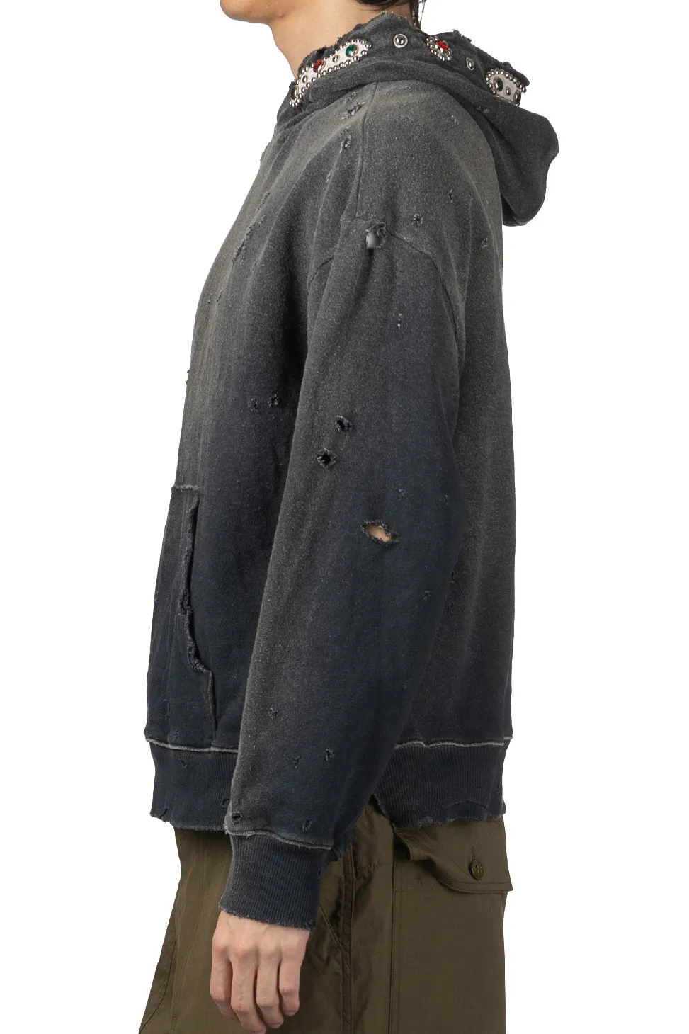 Discount Kapital SWT Knit Thriller Damaged Hoodie (Studs) - Black