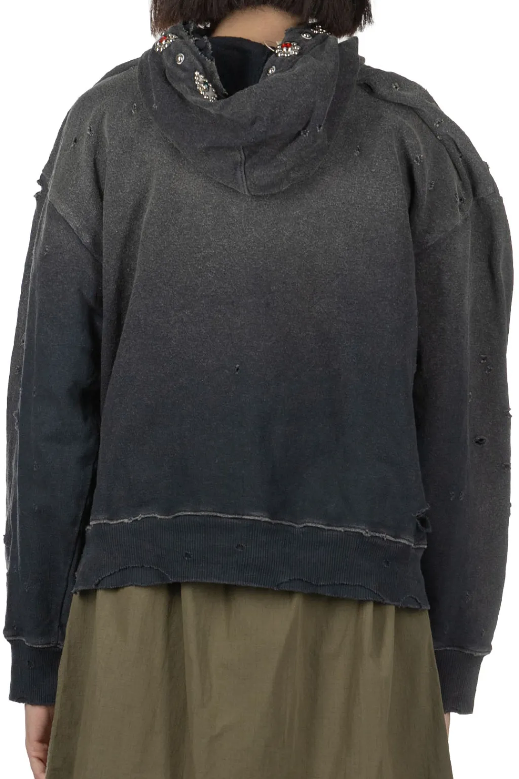 Online Kapital SWT Knit Thriller Damaged Hoodie (Studs) - Black