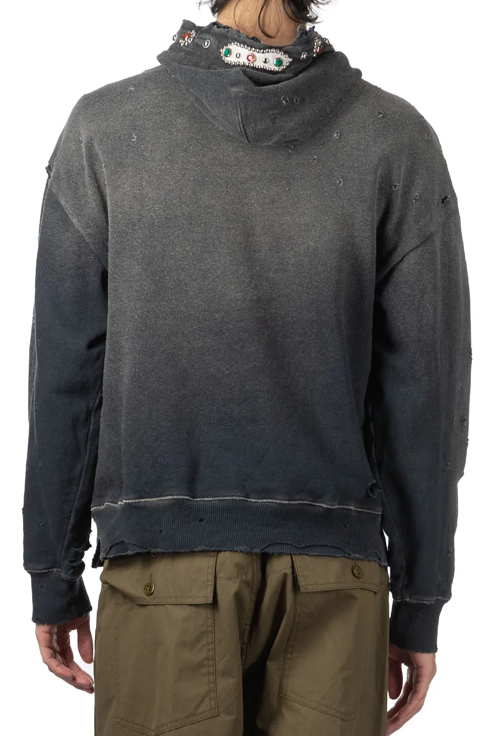 Discount Kapital SWT Knit Thriller Damaged Hoodie (Studs) - Black