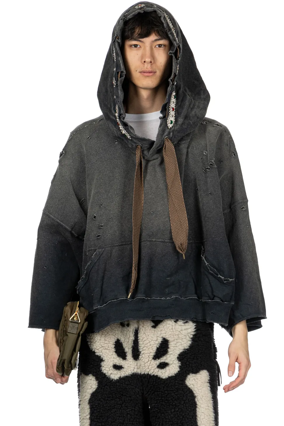 Hot Kapital SWT Knit THRILLER Damaged DEVIL Hoodie (STUDS) - Black