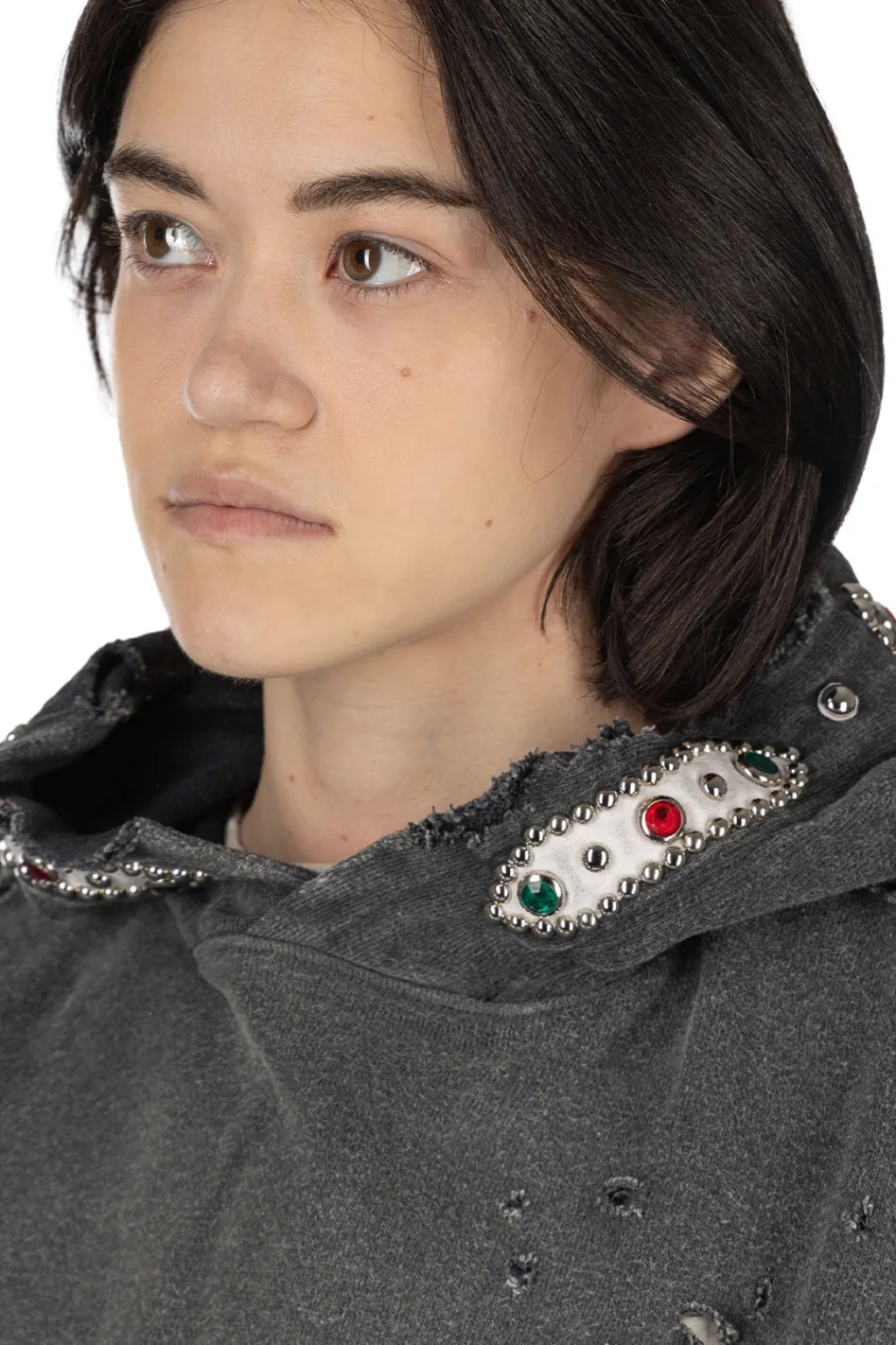 Online Kapital SWT Knit Thriller Damaged Hoodie (Studs) - Black