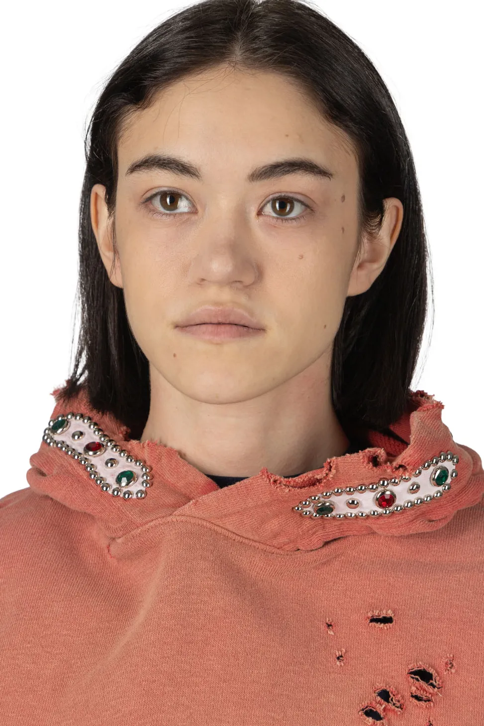 Outlet Kapital SWT Knit Thriller Damaged Hoodie (Studs) - Red