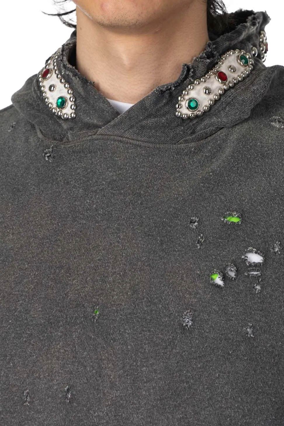 Discount Kapital SWT Knit Thriller Damaged Hoodie (Studs) - Black