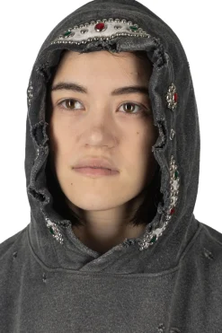 Online Kapital SWT Knit Thriller Damaged Hoodie (Studs) - Black