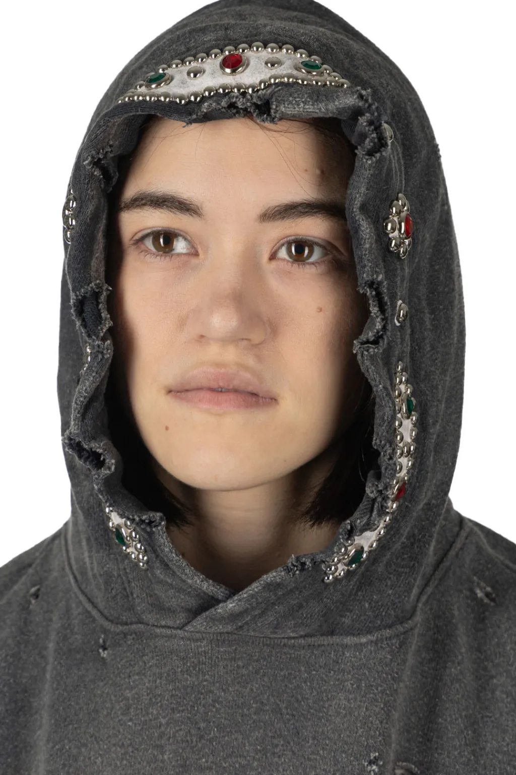 Online Kapital SWT Knit Thriller Damaged Hoodie (Studs) - Black
