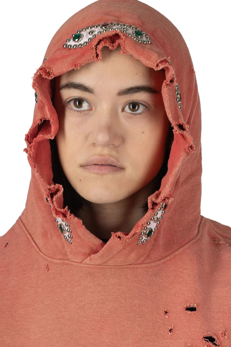 Outlet Kapital SWT Knit Thriller Damaged Hoodie (Studs) - Red