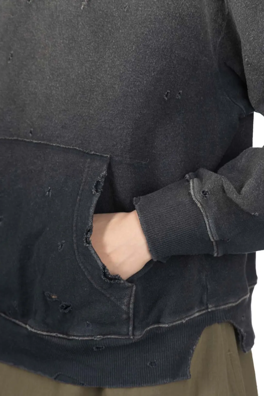 Online Kapital SWT Knit Thriller Damaged Hoodie (Studs) - Black