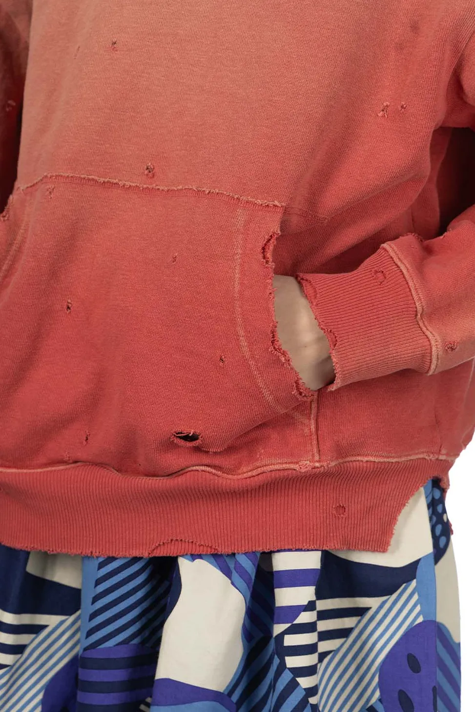 Outlet Kapital SWT Knit Thriller Damaged Hoodie (Studs) - Red