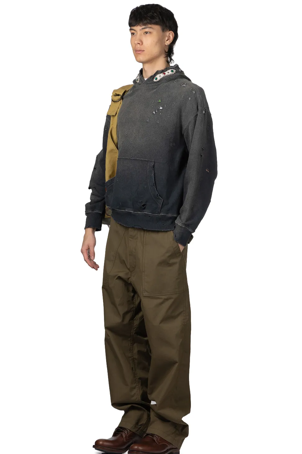 Discount Kapital SWT Knit Thriller Damaged Hoodie (Studs) - Black