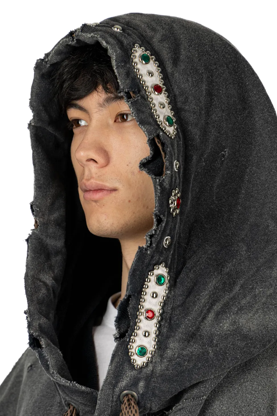 Hot Kapital SWT Knit THRILLER Damaged DEVIL Hoodie (STUDS) - Black