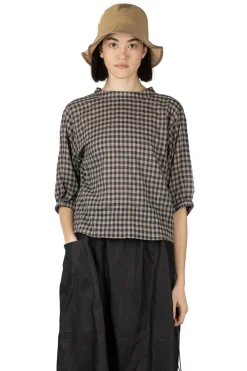 Outlet Nachukara Tencel Cocoon Blouse - Beige x Navy
