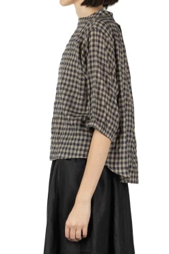 Outlet Nachukara Tencel Cocoon Blouse - Beige x Navy