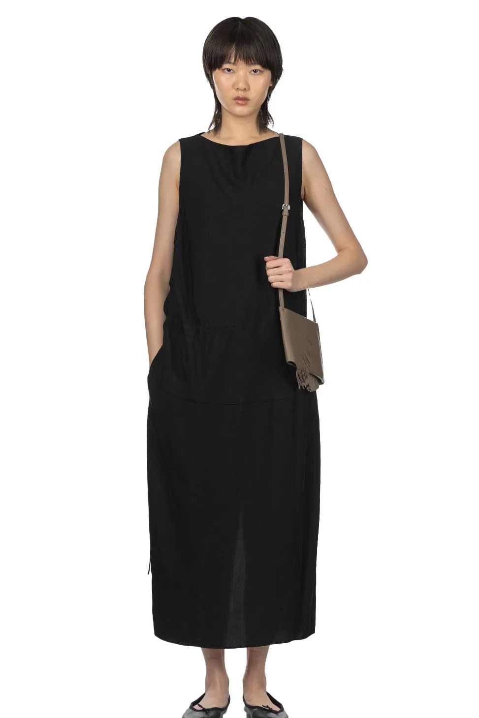Discount YLEVE Tencel Gather One-Piece Dress - Black