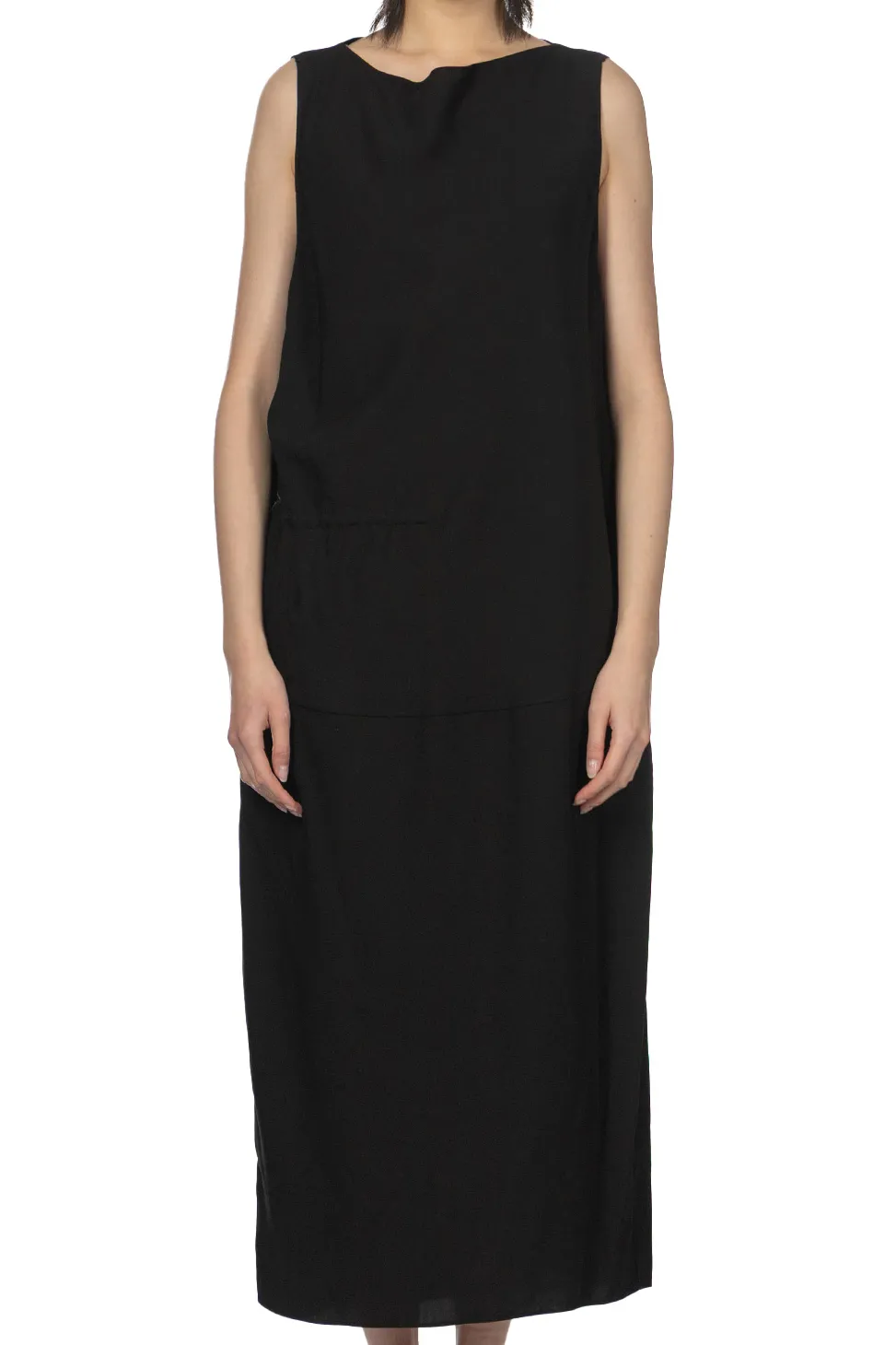 Discount YLEVE Tencel Gather One-Piece Dress - Black